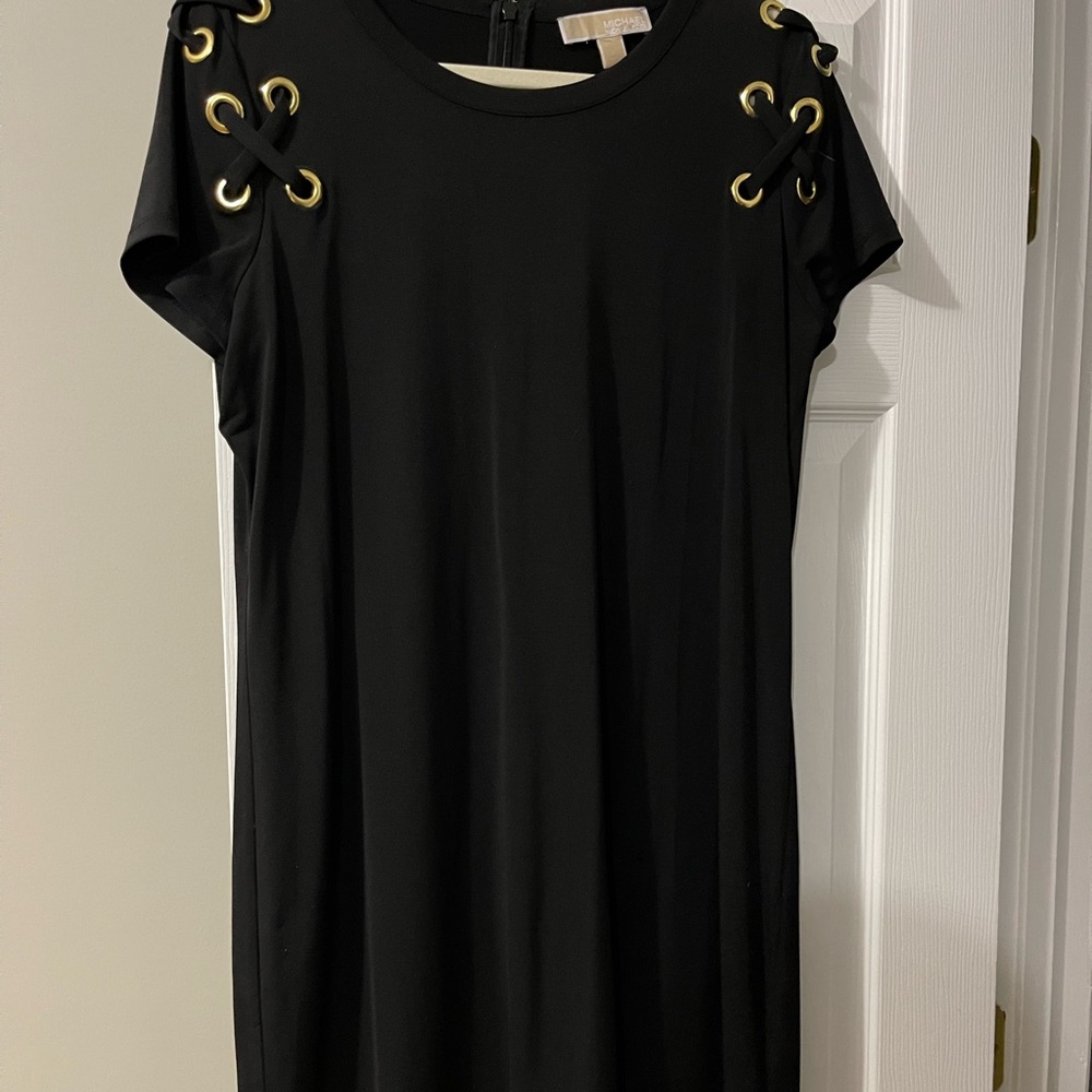 Black Michael Kors dress with gold keyhole details